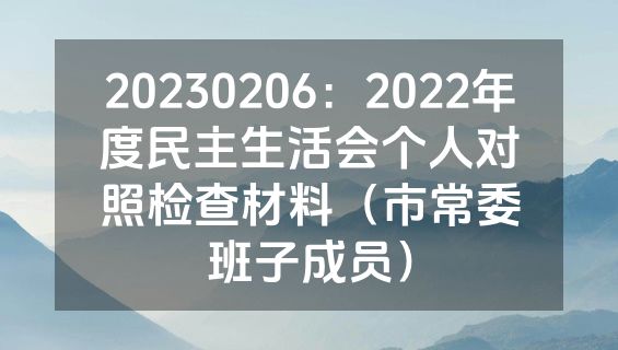 20230206：2022年度民主生活会个人对照检查材料（市常委班子成员）