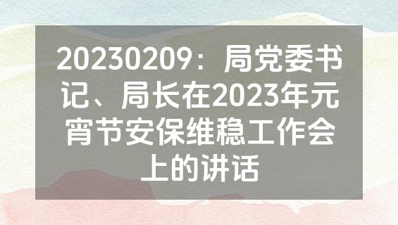 20230209：局党委书记、局长在2023年元宵节安保维稳工作会上的讲话
