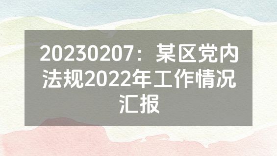 20230207：某区党内法规2022年工作情况汇报
