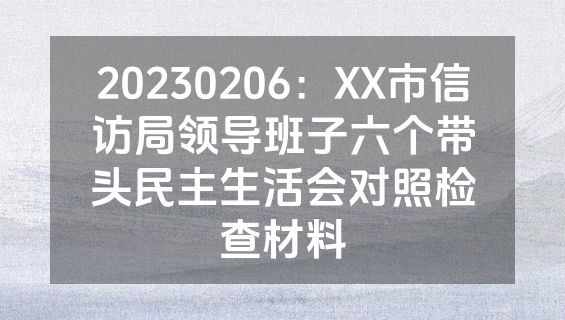 20230206：XX市信访局领导班子六个带头民主生活会对照检查材料