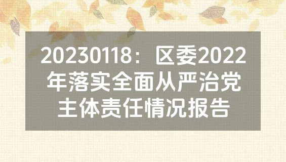20230118：区委2022年落实全面从严治党主体责任情况报告