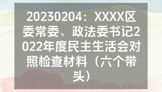 20230204：XXXX区委常委、政法委书记2022年度民主生活会对照检查材料（六个带头）