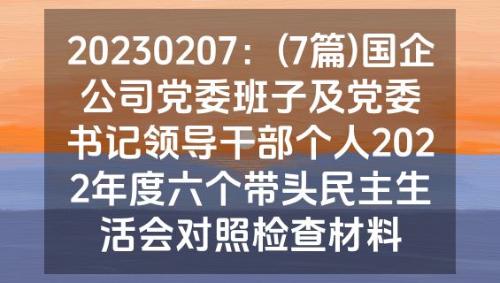 20230207：(7篇)国企公司党委班子及党委书记领导干部个人2022年度六个带头民主生活会对照检查材料