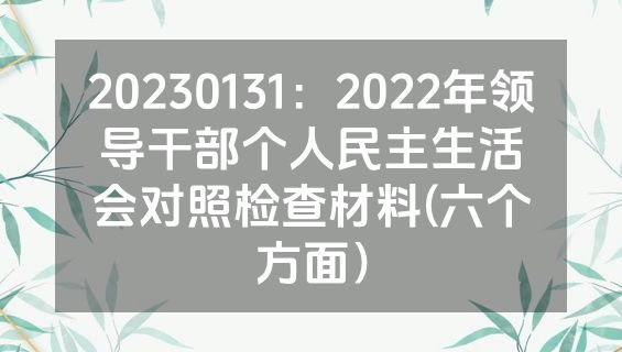 20230131：2022年领导干部个人民主生活会对照检查材料(六个方面）