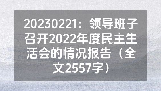 20230221：领导班子召开2022年度民主生活会的情况报告（全文2557字）