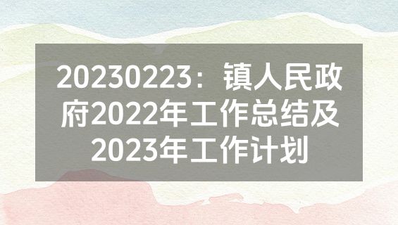 20230223：镇人民政府2022年工作总结及2023年工作计划