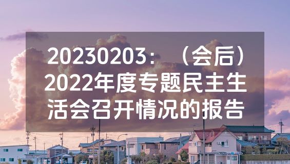 20230203：（会后）2022年度专题民主生活会召开情况的报告