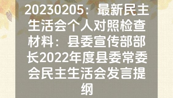 20230205：最新民主生活会个人对照检查材料：县委宣传部部长2022年度县委常委会民主生活会发言提纲