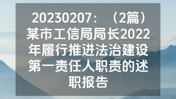 20230207：（2篇）某市工信局局长2022年履行推进法治建设第一责任人职责的述职报告