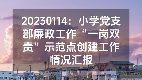 20230114：小学党支部廉政工作“一岗双责”示范点创建工作情况汇报