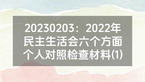 20230203：2022年民主生活会六个方面个人对照检查材料(1)