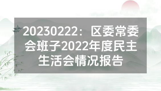 20230222：区委常委会班子2022年度民主生活会情况报告