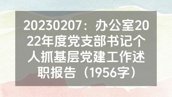 20230207：办公室2022年度党支部书记个人抓基层党建工作述职报告（1956字）