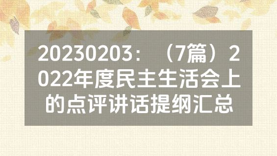 20230203：（7篇）2022年度民主生活会上的点评讲话提纲汇总