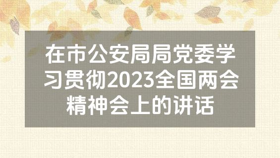 在市公安局局党委学习贯彻2023全国两会精神会上的讲话