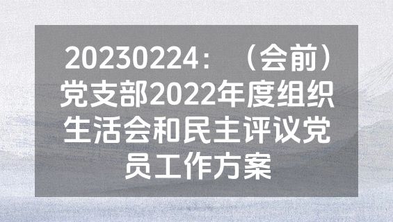 20230224：（会前）党支部2022年度组织生活会和民主评议党员工作方案
