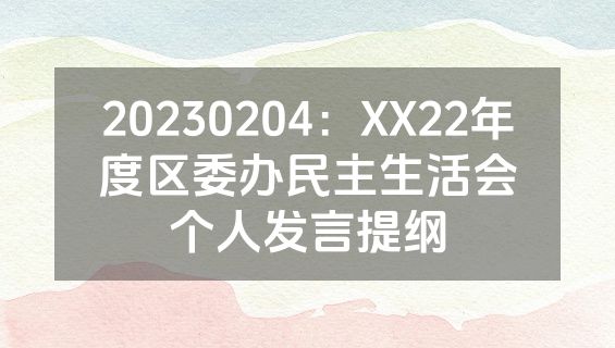20230204：XX22年度区委办民主生活会个人发言提纲
