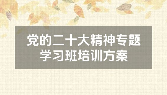 党的二十大精神专题学习班培训方案