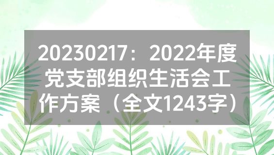 20230217：2022年度党支部组织生活会工作方案（全文1243字）