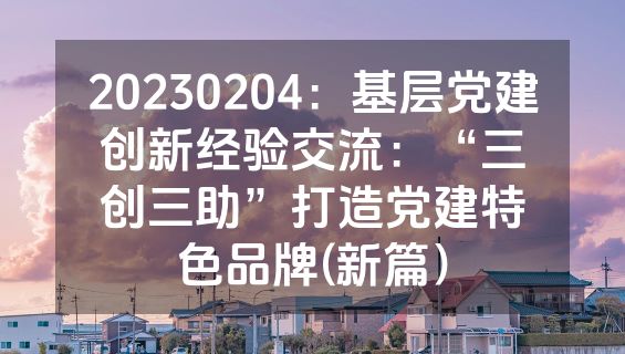 20230204：基层党建创新经验交流：“三创三助”打造党建特色品牌(新篇）