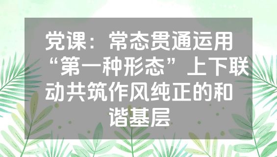 党课：常态贯通运用“第一种形态”上下联动共筑作风纯正的和谐基层