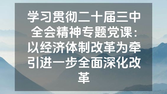 学习贯彻二十届三中全会精神专题党课：以经济体制改革为牵引进一步全面深化改革