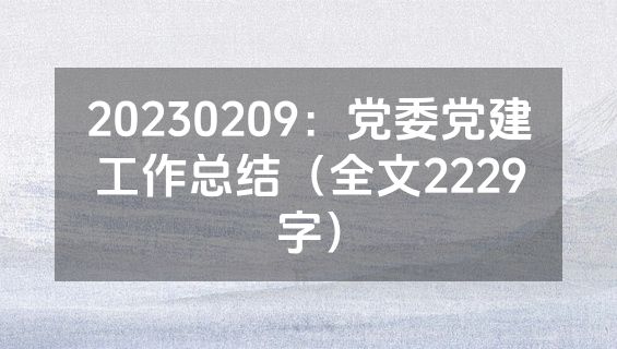 20230209：党委党建工作总结（全文2229字）