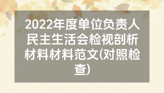 2022年度单位负责人民主生活会检视剖析材料材料范文(对照检查)