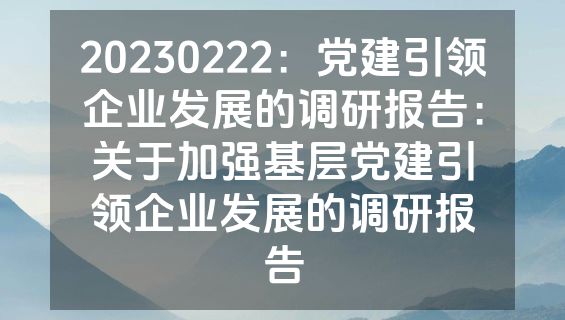 20230222：党建引领企业发展的调研报告：关于加强基层党建引领企业发展的调研报告