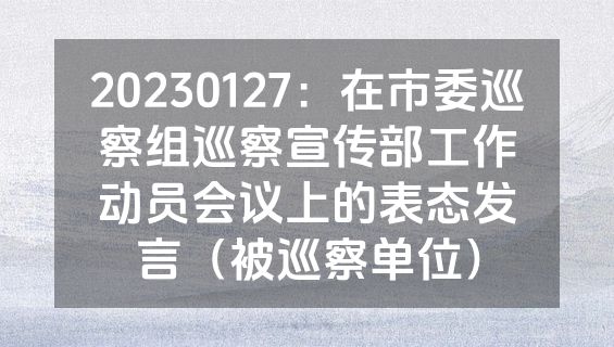 20230127：在市委巡察组巡察宣传部工作动员会议上的表态发言（被巡察单位）
