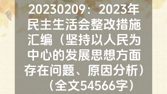 20230209：2023年民主生活会整改措施汇编（坚持以人民为中心的发展思想方面存在问题、原因分析）（全文54566字）