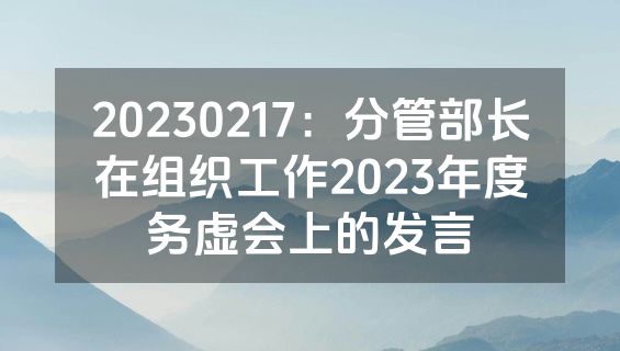 20230217：分管部长在组织工作2023年度务虚会上的发言