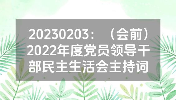 20230203：（会前）2022年度党员领导干部民主生活会主持词