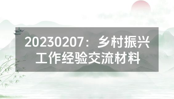20230207：乡村振兴工作经验交流材料