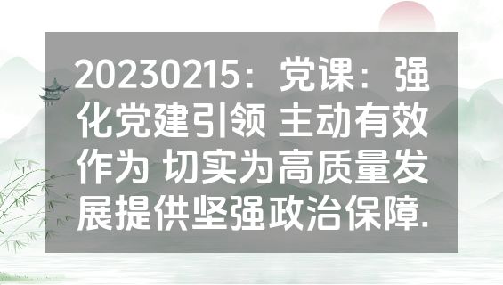 20230215：党课：强化党建引领 主动有效作为 切实为高质量发展提供坚强政治保障.