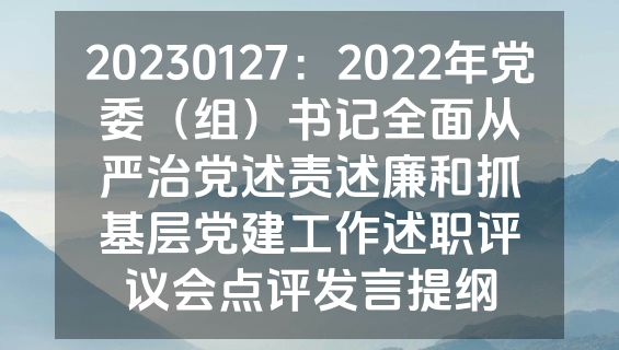 20230127：2022年党委（组）书记全面从严治党述责述廉和抓基层党建工作述职评议会点评发言提纲
