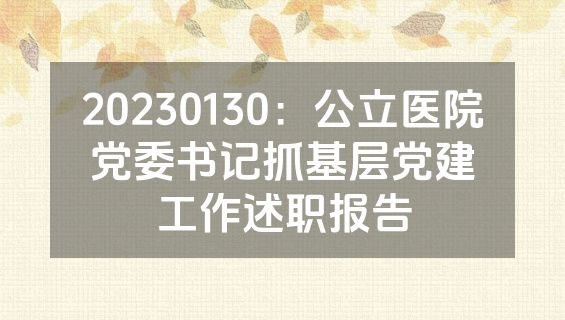 20230130：公立医院党委书记抓基层党建工作述职报告