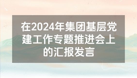 在2024年集团基层党建工作专题推进会上的汇报发言