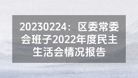 20230224：区委常委会班子2022年度民主生活会情况报告