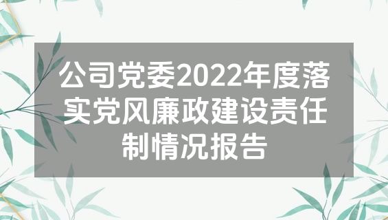 公司党委2022年度落实党风廉政建设责任制情况报告