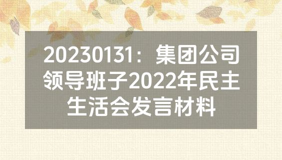 20230131：集团公司领导班子2022年民主生活会发言材料