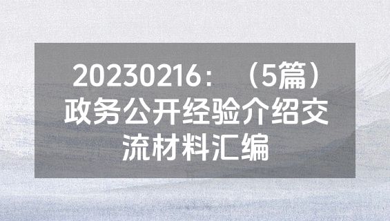 20230216：（5篇）政务公开经验介绍交流材料汇编