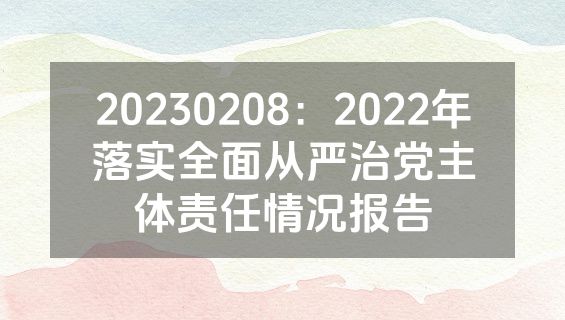 20230208：2022年落实全面从严治党主体责任情况报告