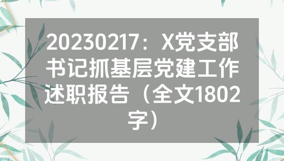 20230217：X党支部书记抓基层党建工作述职报告（全文1802字）