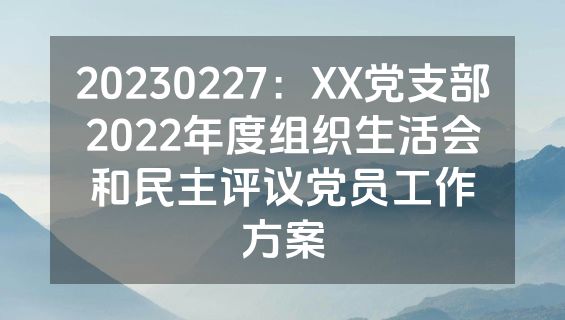 20230227：XX党支部2022年度组织生活会和民主评议党员工作方案