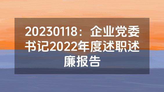 20230118：企业党委书记2022年度述职述廉报告