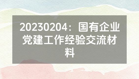 20230204：国有企业党建工作经验交流材料