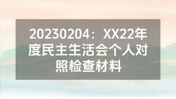 20230204：XX22年度民主生活会个人对照检查材料