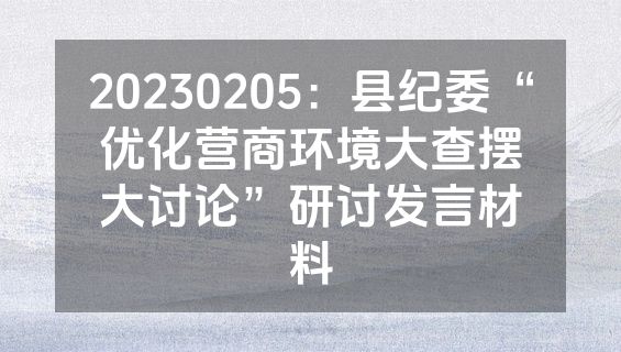 20230205：县纪委“优化营商环境大查摆大讨论”研讨发言材料