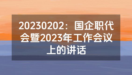 20230202：国企职代会暨2023年工作会议上的讲话